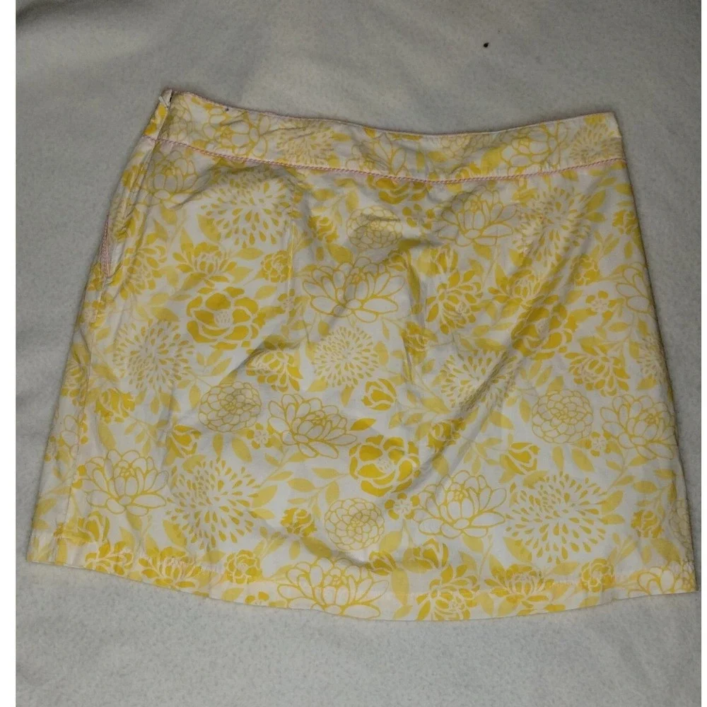 L.L.Bean Floral Skort Yellow White Cotton Blend‎ Casual Skirt Size 18 Petite